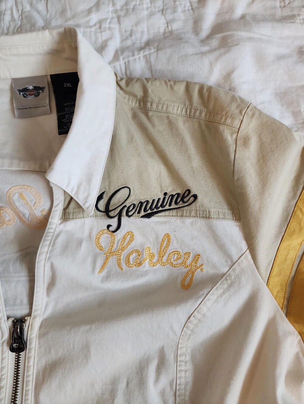 Harley Davidson Shirt Womens Size2XL White Beige Full Zip V-Neck 03 Garage Biker - Picture 5 of 16